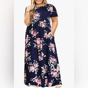 Navy blue flower dress with pockets